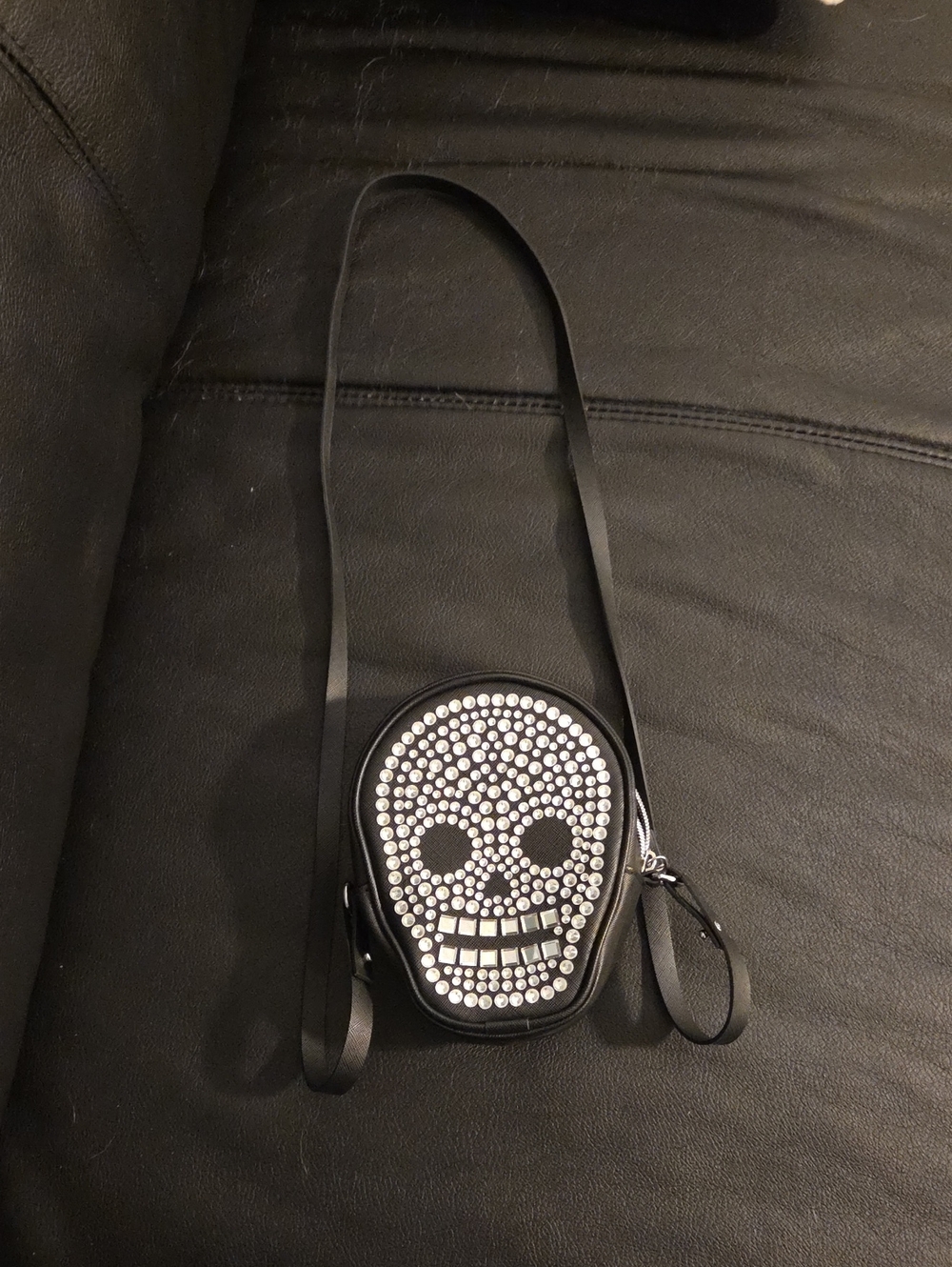 Bath & Body Works Black Crossbody Bag with Silver Stud Skull